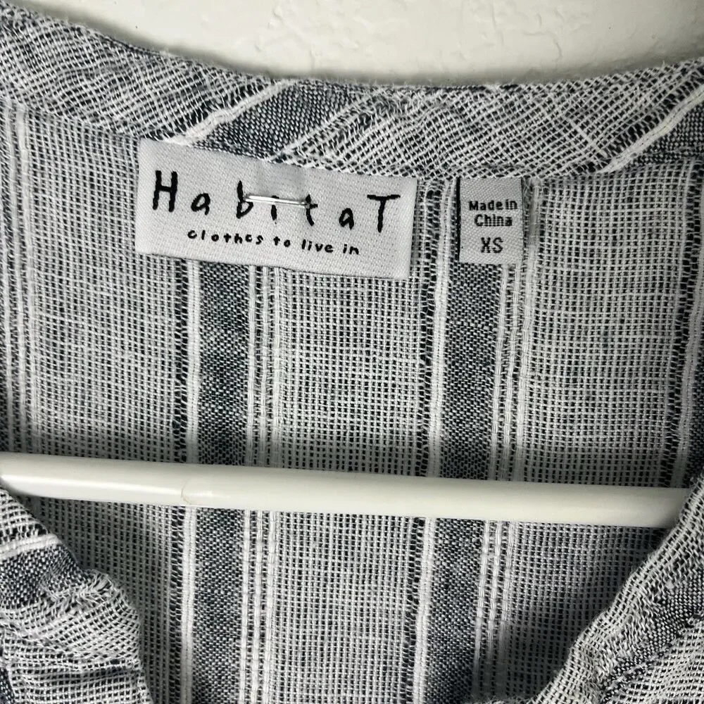 Habitat - Linen Black Striped Dress XS‎ Neutral Lagenlook 206​